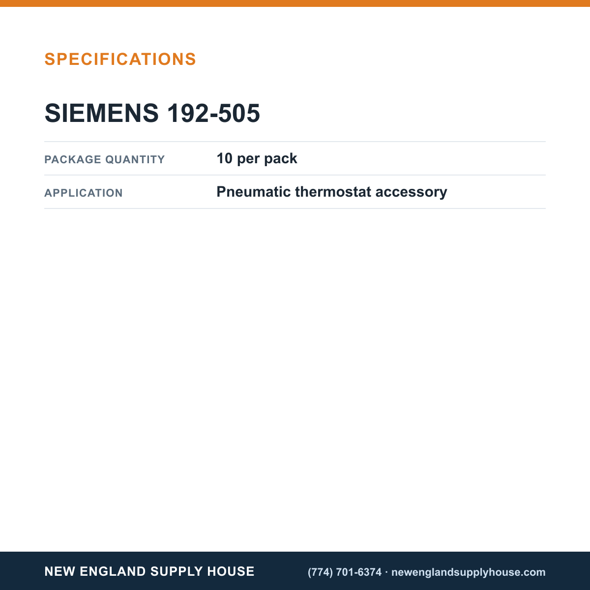 Siemens 192-505 Thermostat Tubing Kit specifications — New England Supply House [NESH-SPECTABLE-V1]