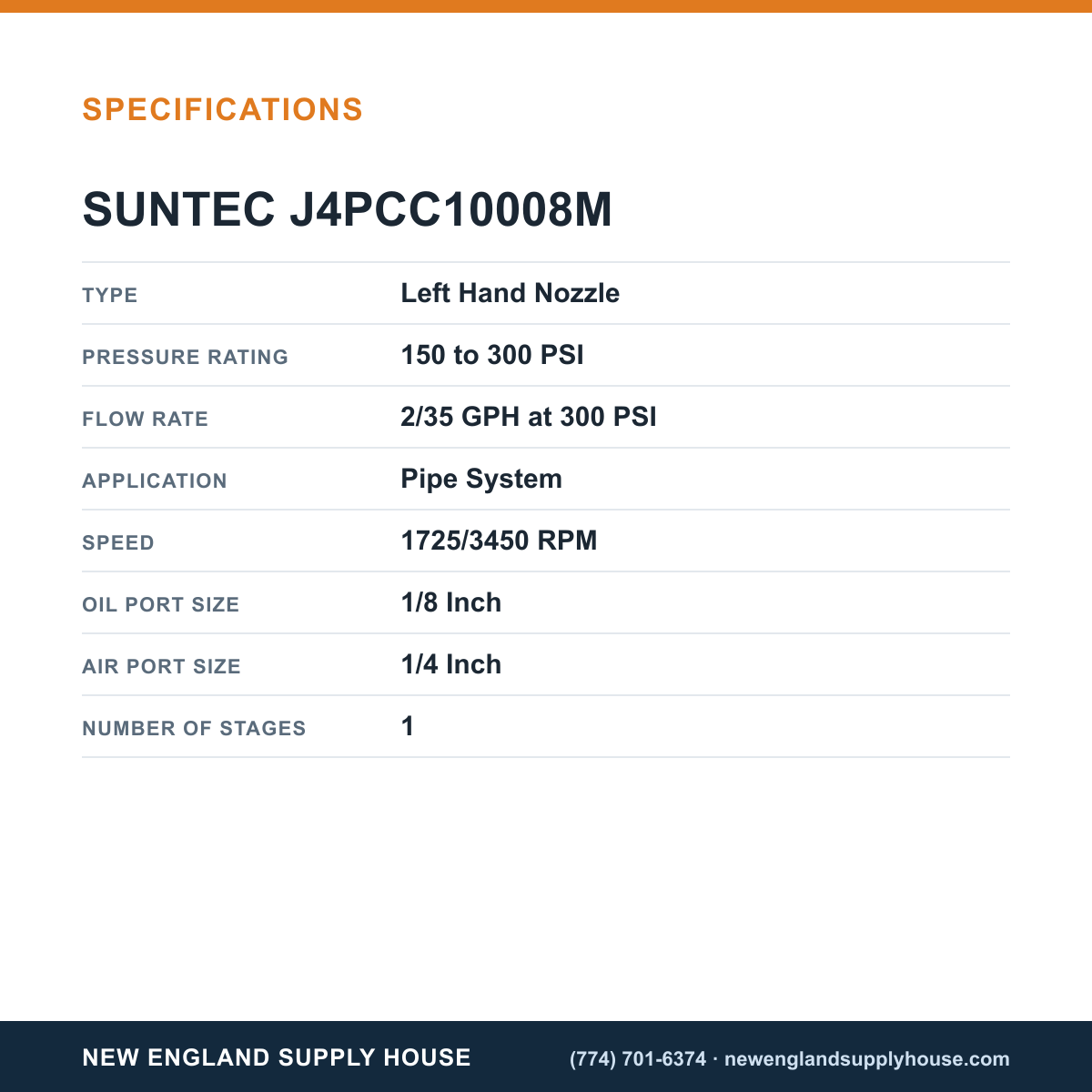 SunTec J4PCC10008M Fuel Pump specifications — New England Supply House [NESH-SPECTABLE-V1]