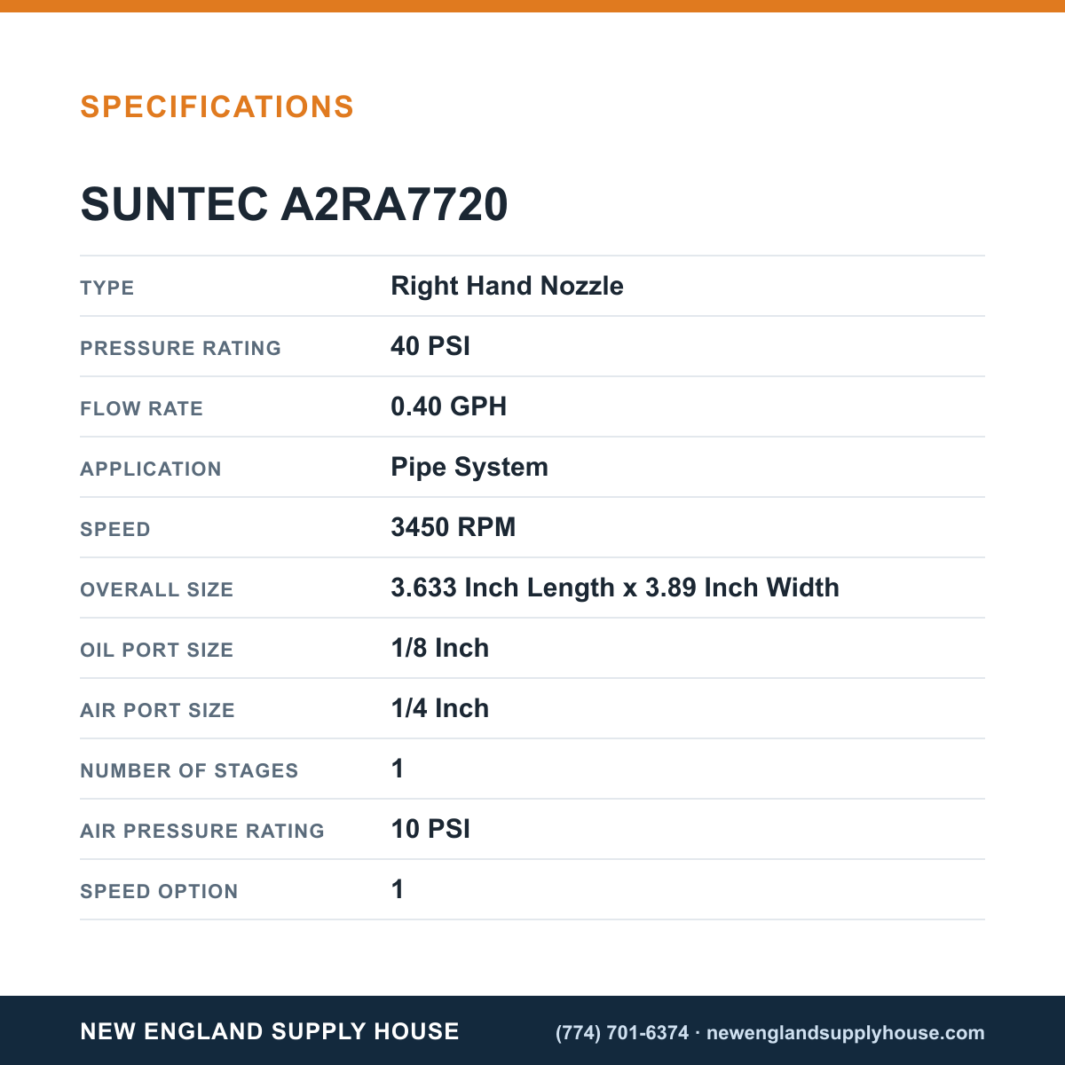 SunTec A2RA7720 Fuel Pump specifications — New England Supply House [NESH-SPECTABLE-V1]