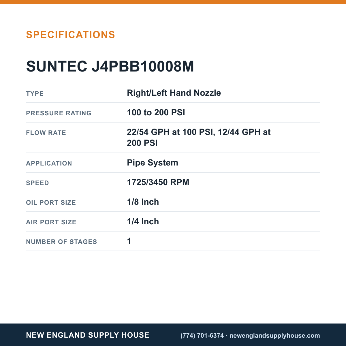 SunTec J4PBB10008M Fuel Pump specifications — New England Supply House [NESH-SPECTABLE-V1]