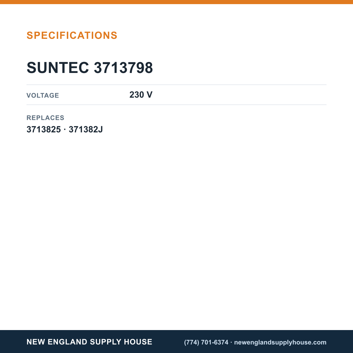 SunTec 3713798 230V Solenoid Coil specifications — New England Supply House [NESH-SPECTABLE-V1]