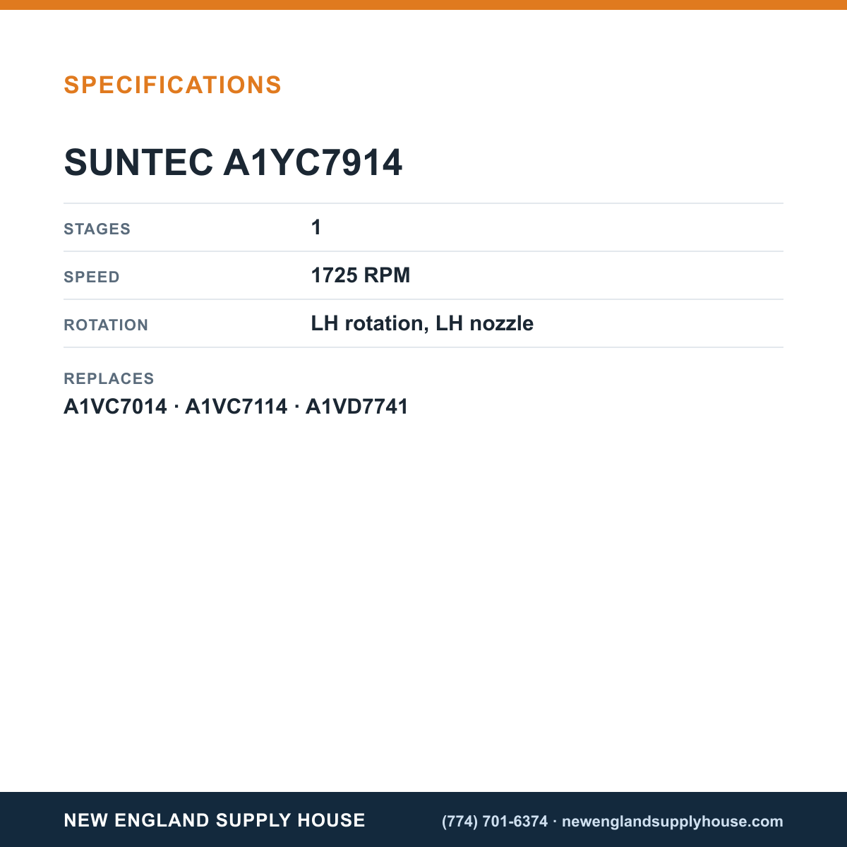 SunTec A1YC7914 Oil Pump specifications — New England Supply House [NESH-SPECTABLE-V1]