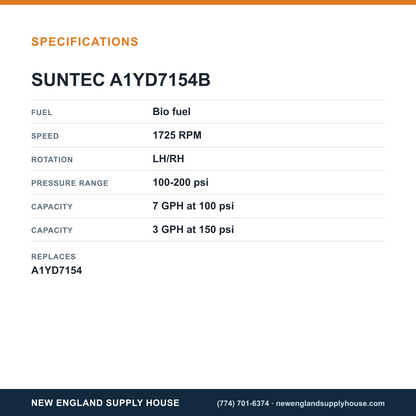 SunTec A1YD7154B Bio Fuel Oil Pump specifications — New England Supply House [NESH-SPECTABLE-V1]