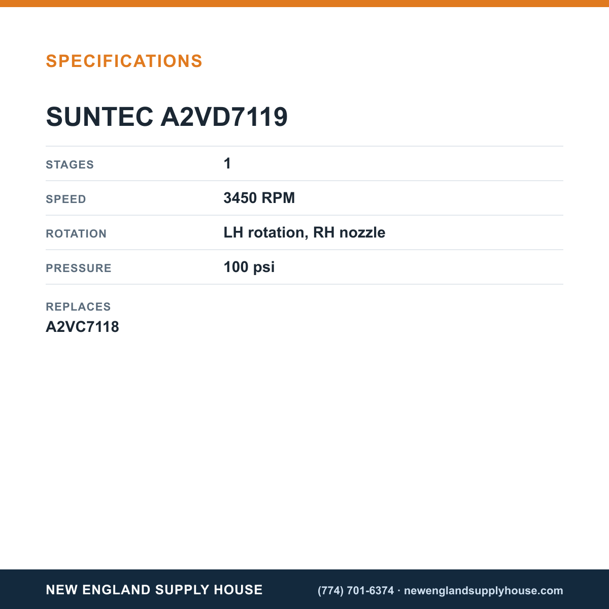 SunTec A2VD7119 Oil Pump specifications — New England Supply House [NESH-SPECTABLE-V1]