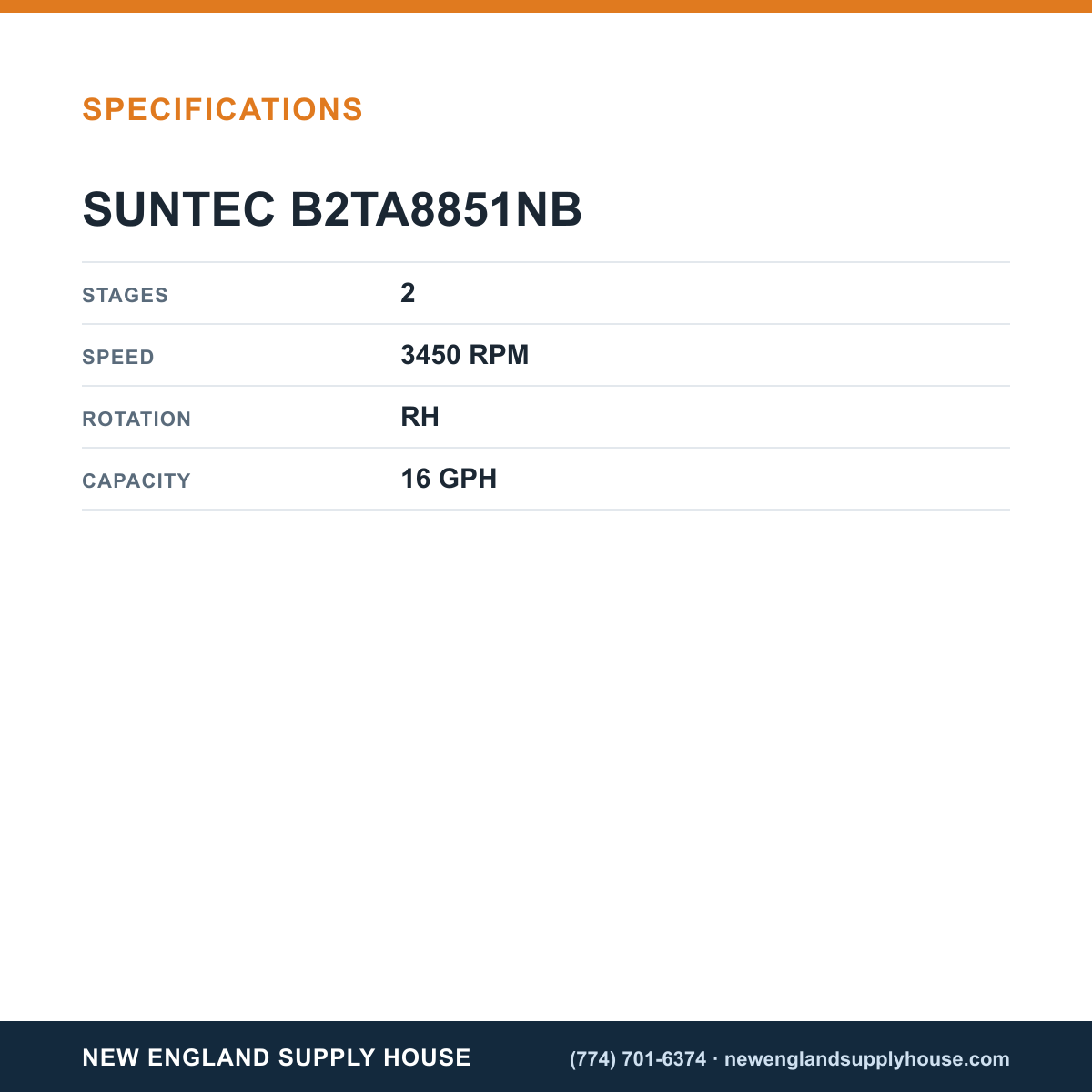 SunTec B2TA8851NB Oil Pump specifications — New England Supply House [NESH-SPECTABLE-V1]