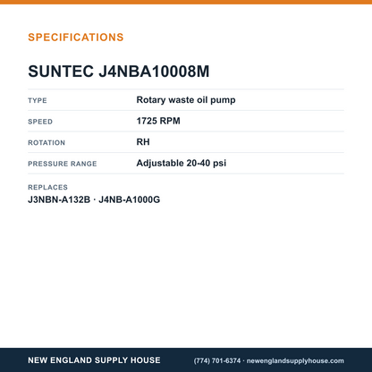 SunTec J4NBA10008M Waste Oil Pump specifications — New England Supply House [NESH-SPECTABLE-V1]