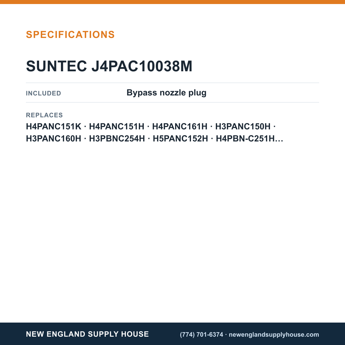 SunTec J4PAC10038M Oil Pump specifications — New England Supply House [NESH-SPECTABLE-V1]
