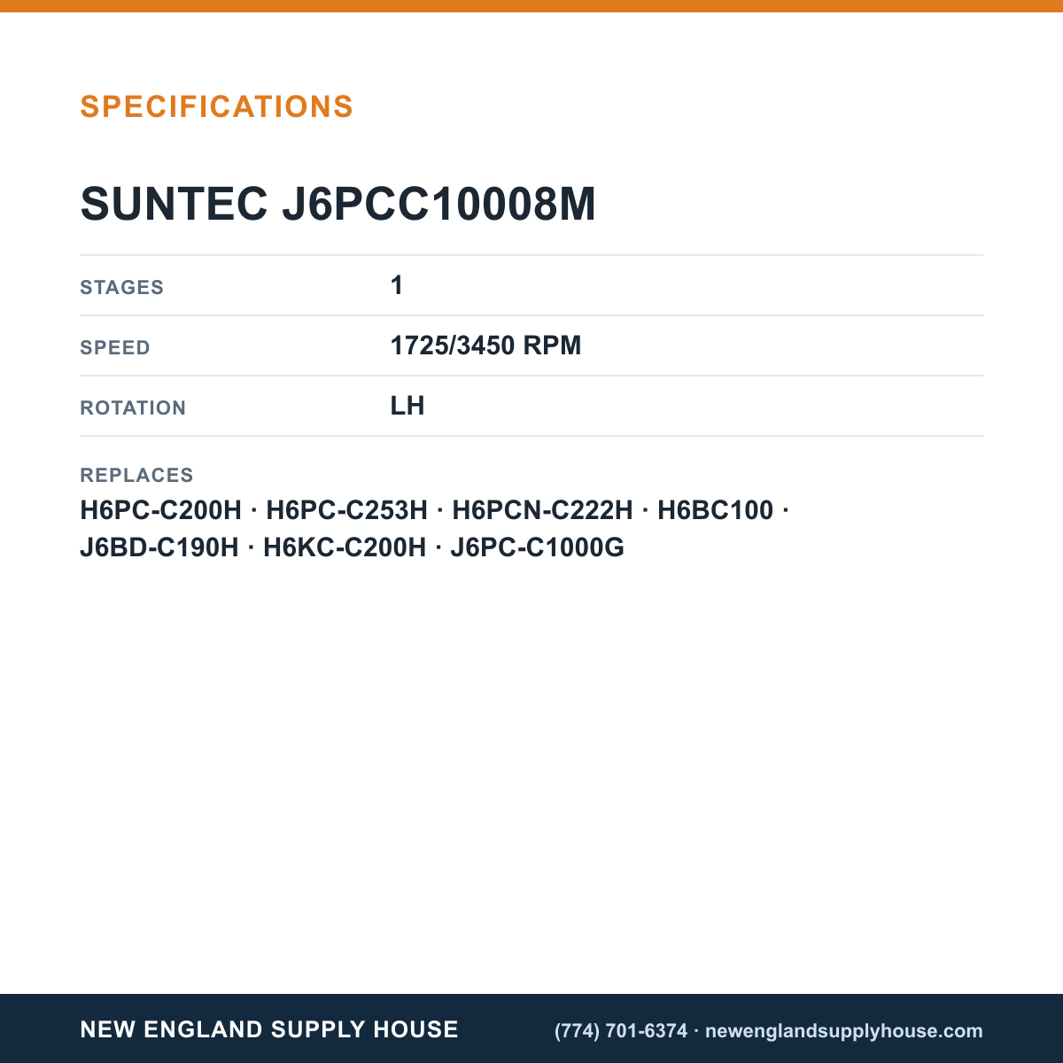 SunTec J6PCC10008M Oil Pump specifications — New England Supply House [NESH-SPECTABLE-V1]