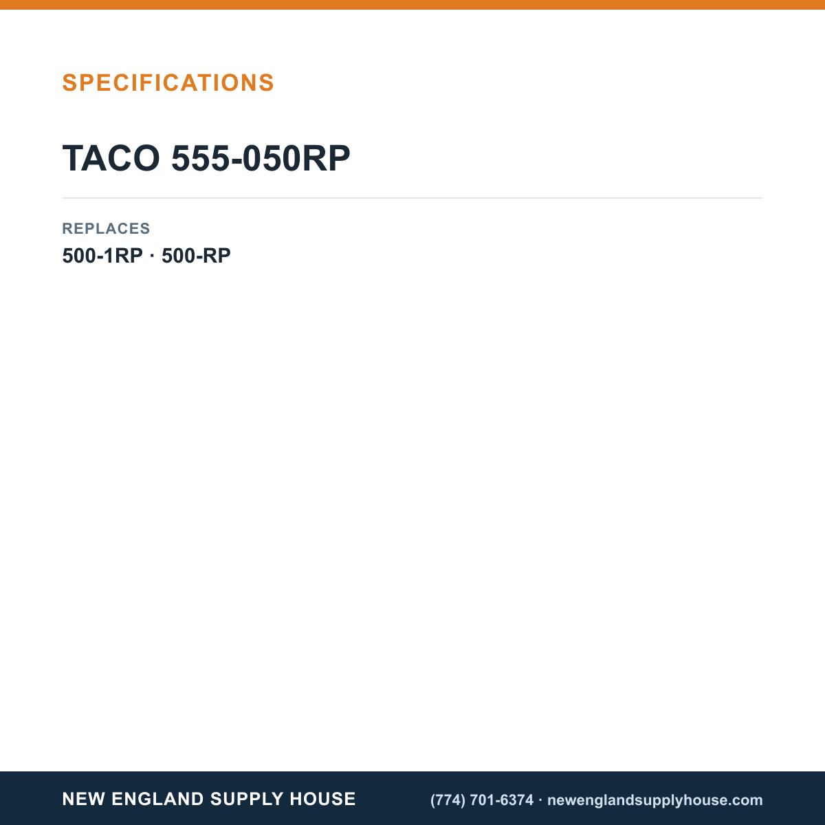 Taco 555-050RP Zone Valve Power Unit specifications — New England Supply House [NESH-SPECTABLE-V1]