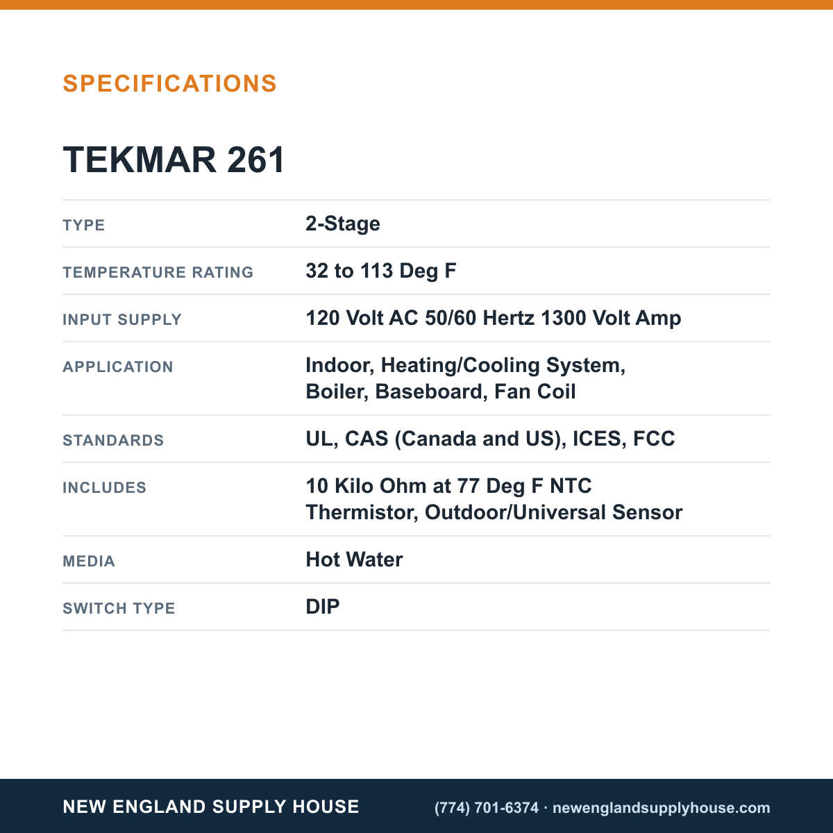 Tekmar 261 Boiler Control specifications — New England Supply House [NESH-SPECTABLE-V1]