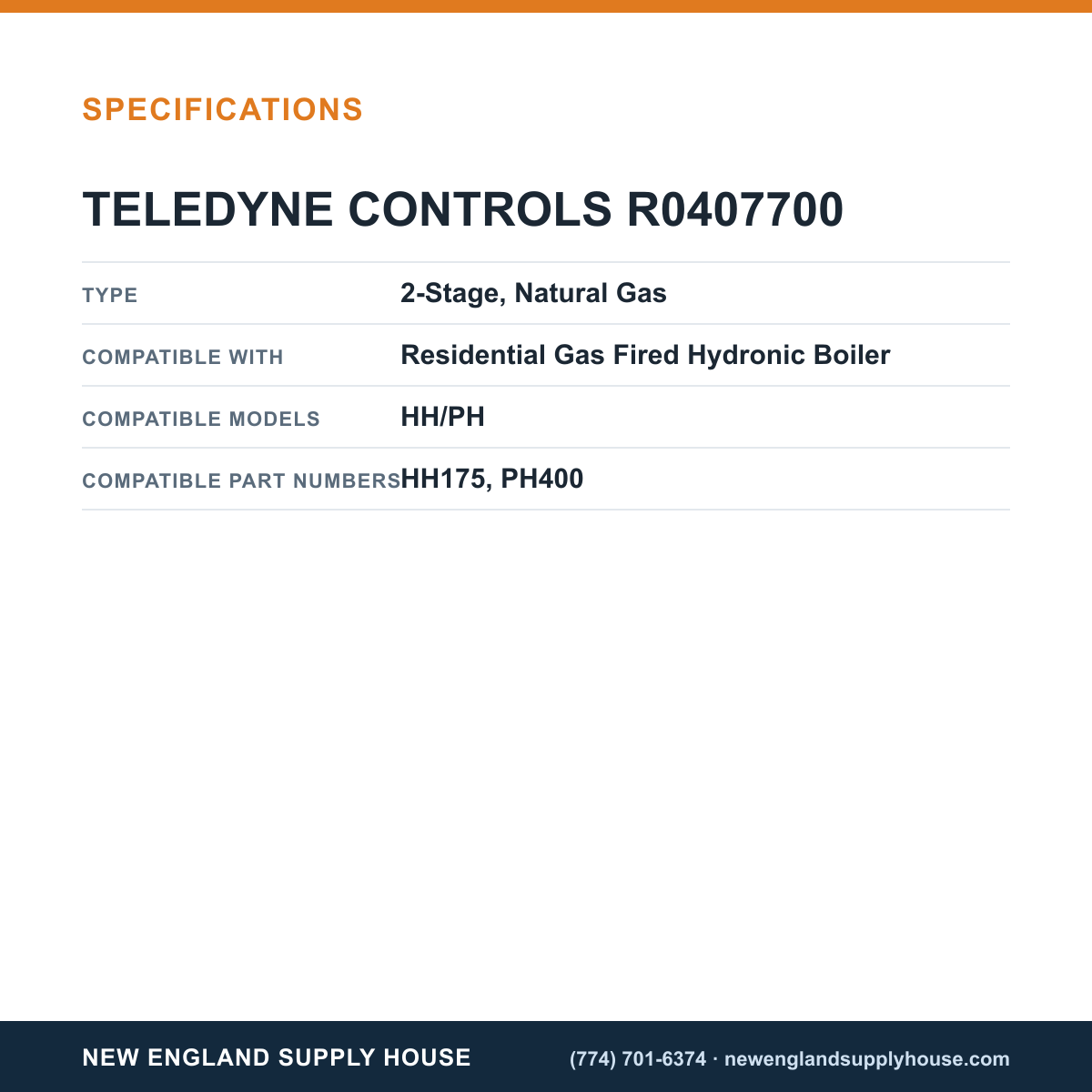 Teledyne Laars R0407700 Boiler Gas Valve specifications — New England Supply House [NESH-SPECTABLE-V1]