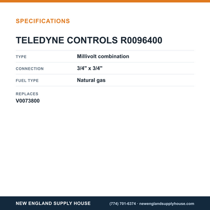 Teledyne Laars R0096400 Gas Valve specifications — New England Supply House [NESH-SPECTABLE-V1]