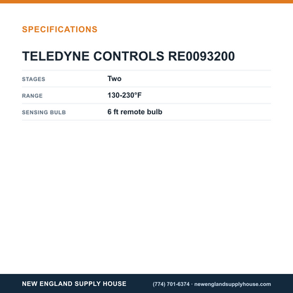 Teledyne Laars RE0093200 Aquastat Temperature Control specifications — New England Supply House [NESH-SPECTABLE-V1]