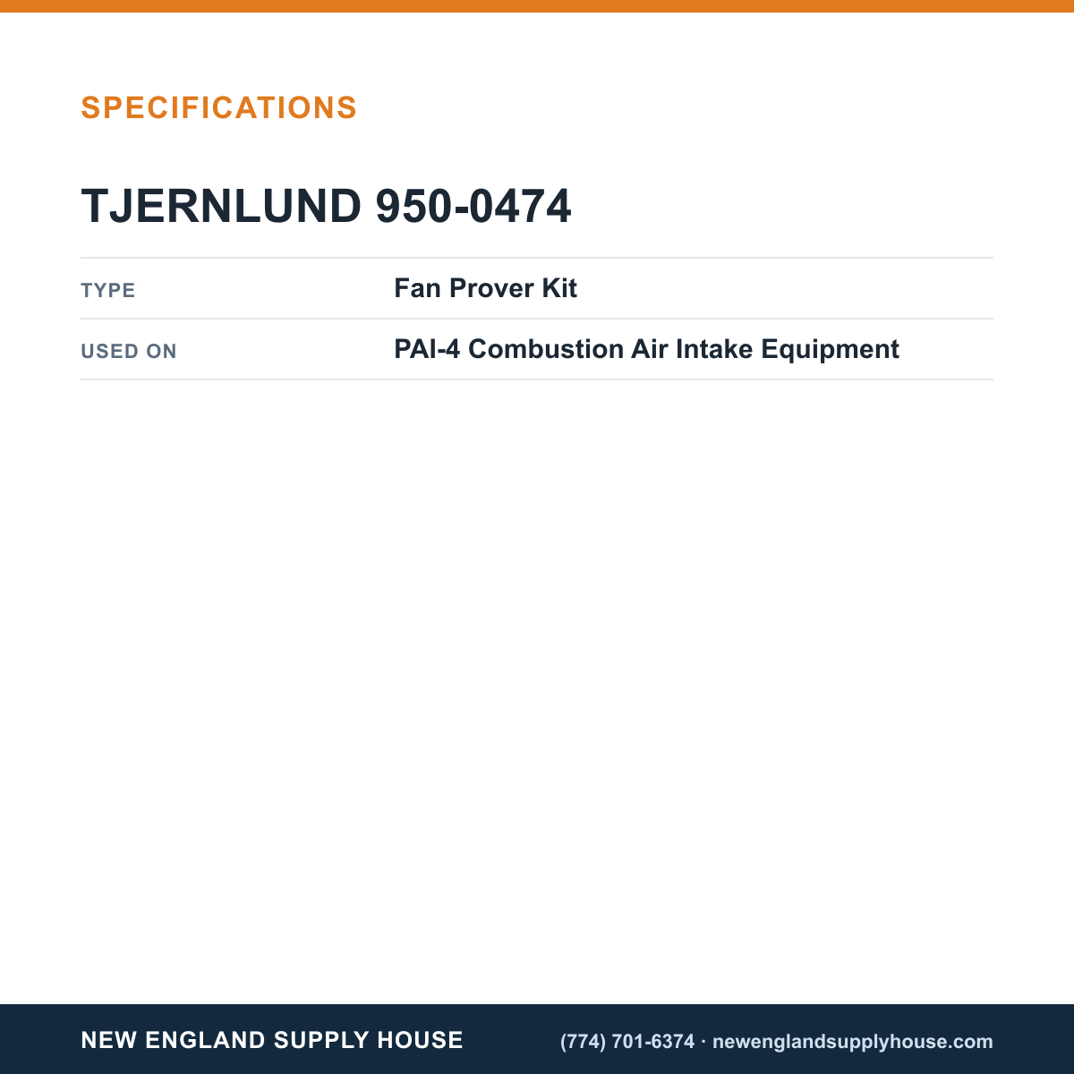 Tjernlund 950-0474 Combustion Air Intake Fan Prover Kit specifications — New England Supply House [NESH-SPECTABLE-V1]