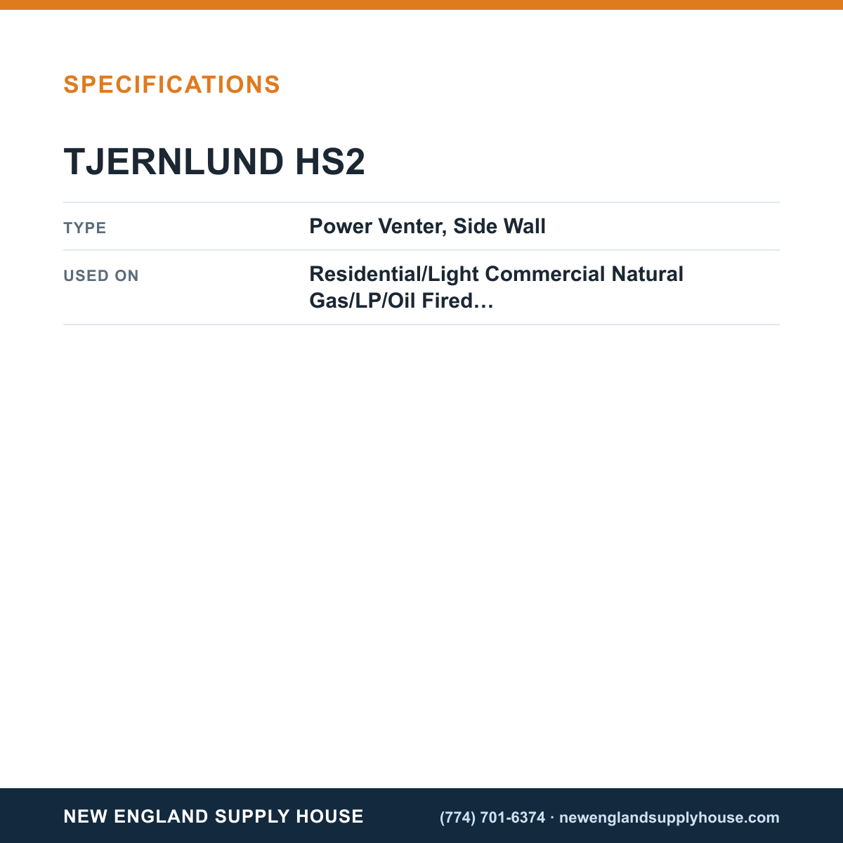 Tjernlund HS2 Power Venter specifications — New England Supply House [NESH-SPECTABLE-V1]