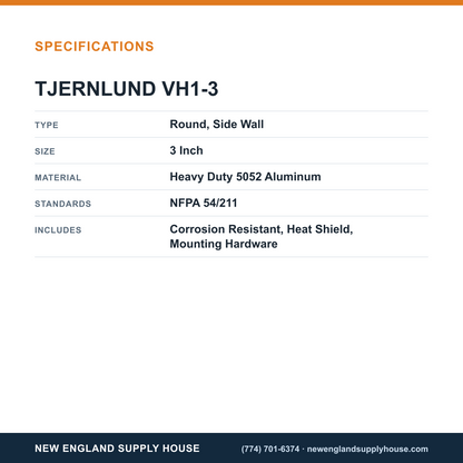Tjernlund VH1-3 Vent Hood specifications — New England Supply House [NESH-SPECTABLE-V1]