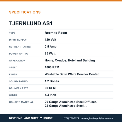 Tjernlund AS1 Ventilator Room specifications — New England Supply House [NESH-SPECTABLE-V1]