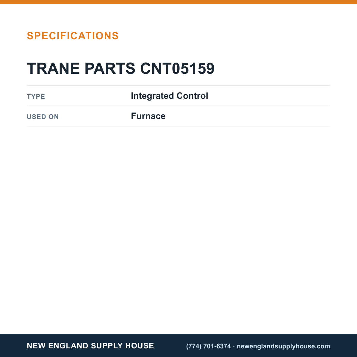 Trane Parts CNT05159 Furnace Integrated Control specifications — New England Supply House [NESH-SPECTABLE-V1]