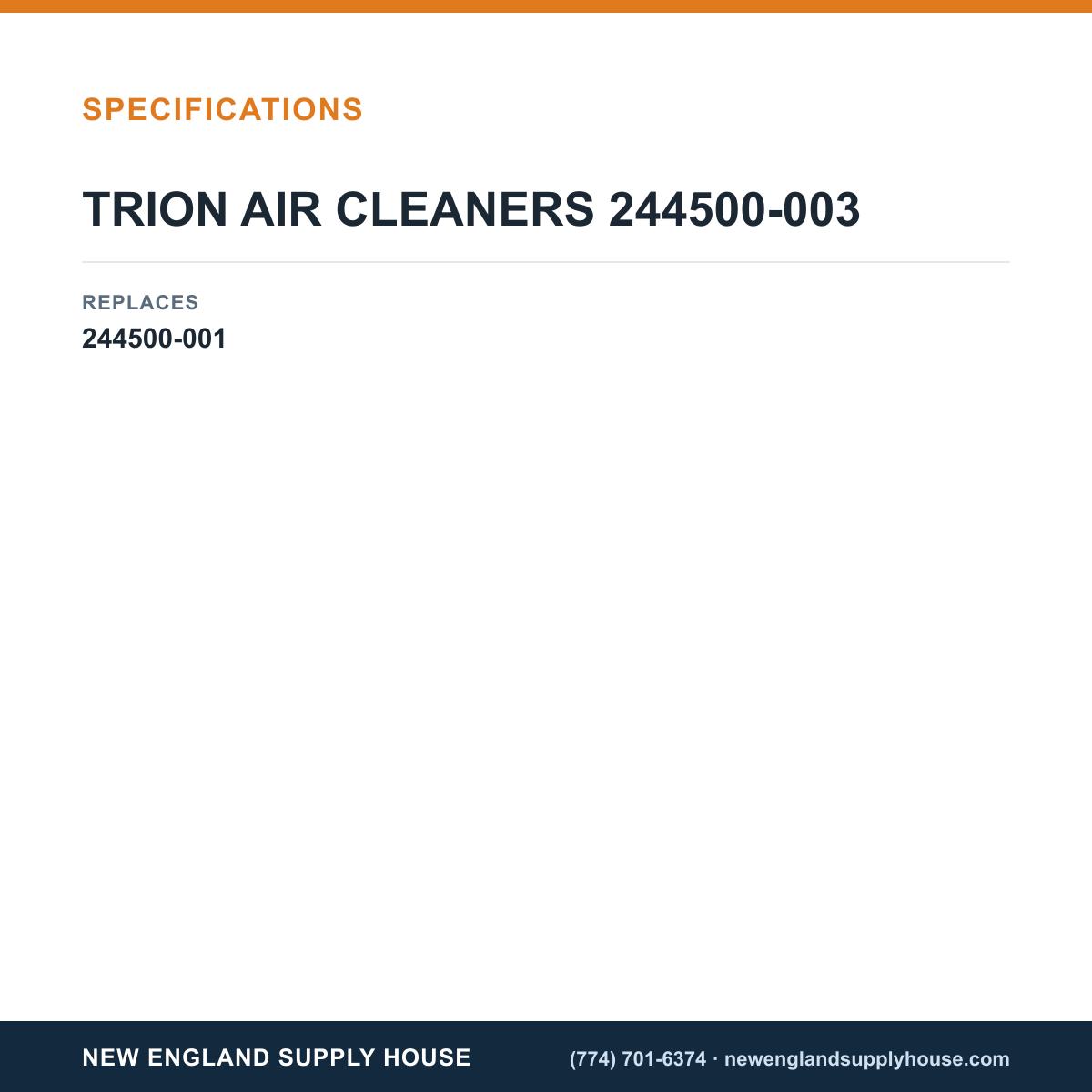 Trion Air Cleaners 244500-003 Flow Sensor specifications — New England Supply House [NESH-SPECTABLE-V1]