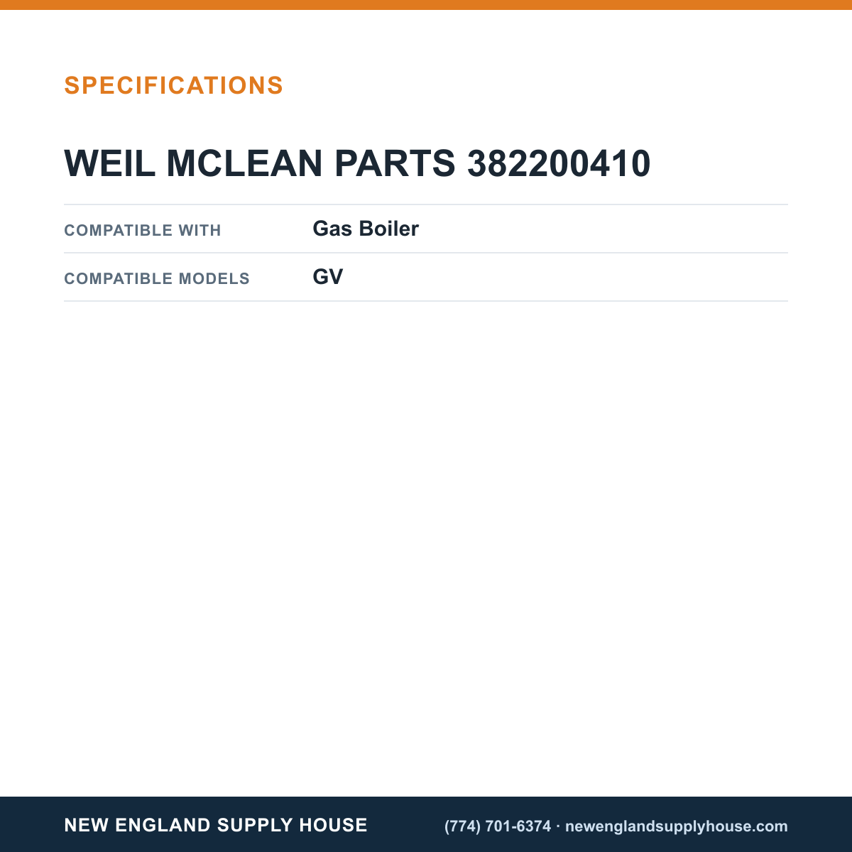 Weil Mclain 382200410 Boiler Gas Valve Kit specifications — New England Supply House [NESH-SPECTABLE-V1]