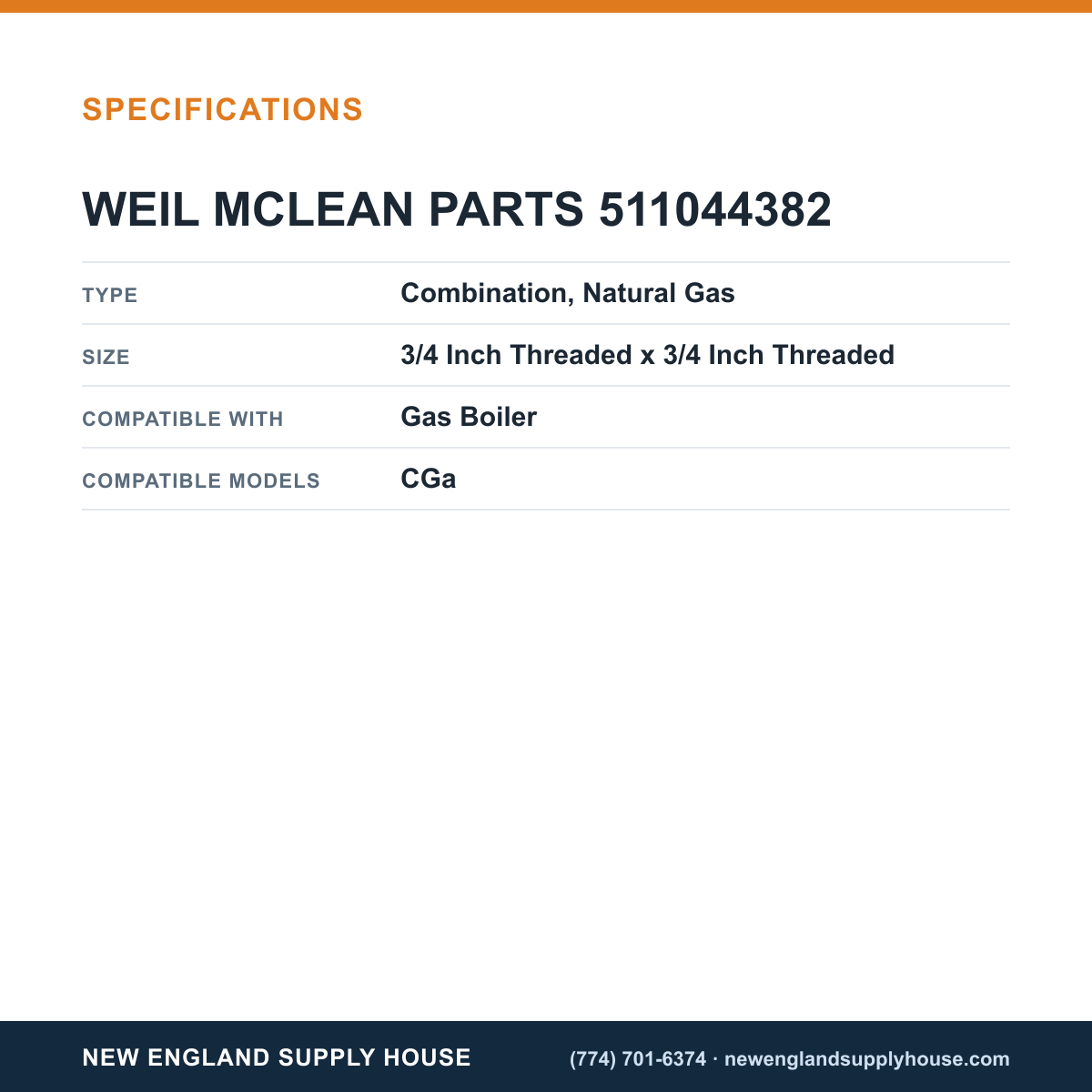 Weil Mclain 511044382 Boiler Gas Valve specifications — New England Supply House [NESH-SPECTABLE-V1]