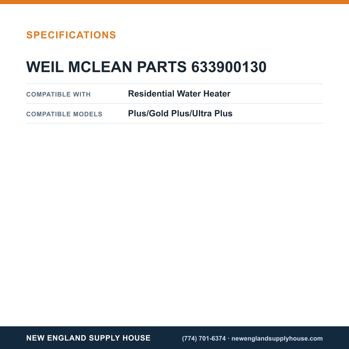Weil Mclain 633900130 Water Heater Thermostat Kit specifications — New England Supply House [NESH-SPECTABLE-V1]