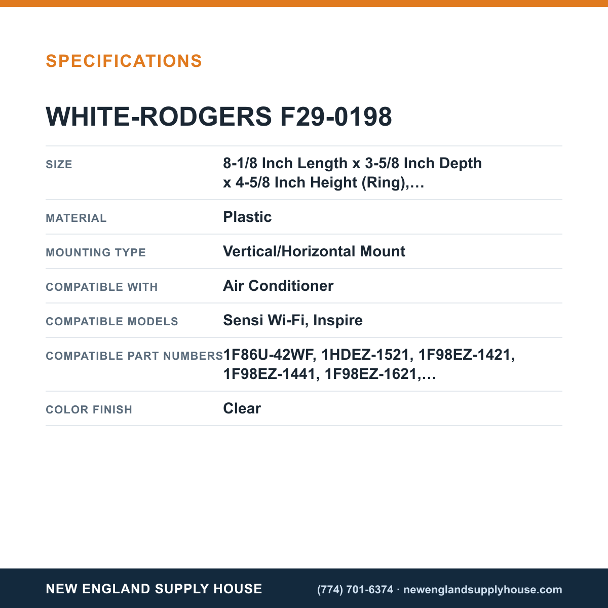 White-Rodgers F29-0198 Air Conditioner Thermostat Guard specifications — New England Supply House [NESH-SPECTABLE-V1]