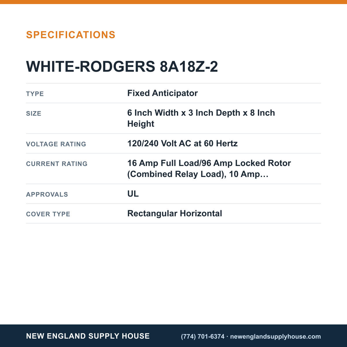 White-Rodgers 8A18Z-2 Evaporative Cooling Thermostat specifications — New England Supply House [NESH-SPECTABLE-V1]