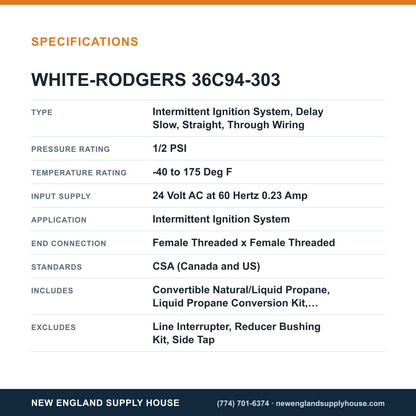 White-Rodgers 36C94-303 Gas Valve specifications — New England Supply House [NESH-SPECTABLE-V1]