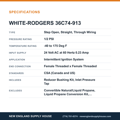 White-Rodgers 36C74-913 Gas Valve specifications — New England Supply House [NESH-SPECTABLE-V1]