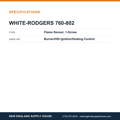 White-Rodgers 760-802 Hot Surface Ignition Flame Sensor specifications — New England Supply House [NESH-SPECTABLE-V1]