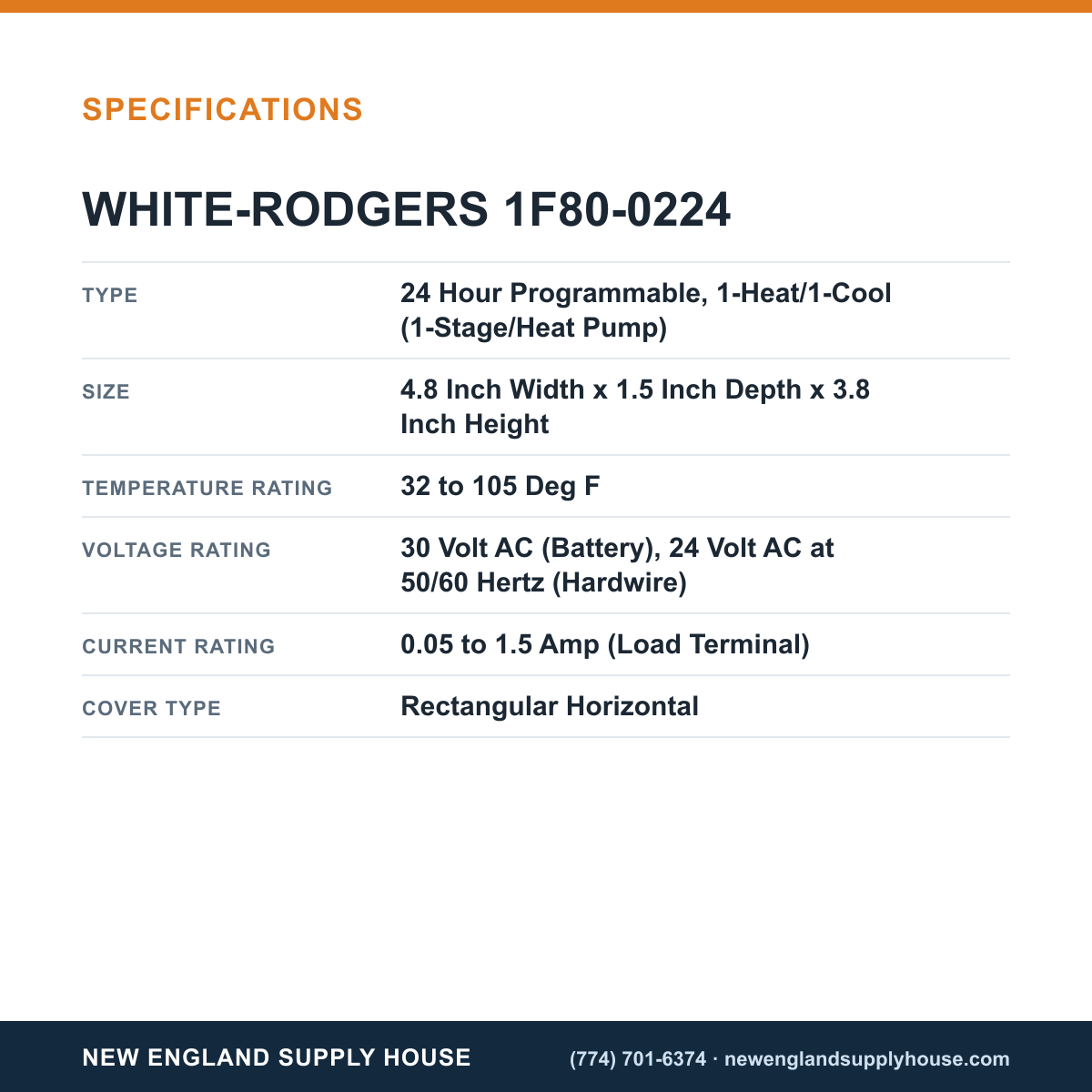 White-Rodgers 1F80-0224 Thermostat specifications — New England Supply House [NESH-SPECTABLE-V1]