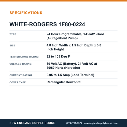 White-Rodgers 1F80-0224 Thermostat specifications — New England Supply House [NESH-SPECTABLE-V1]