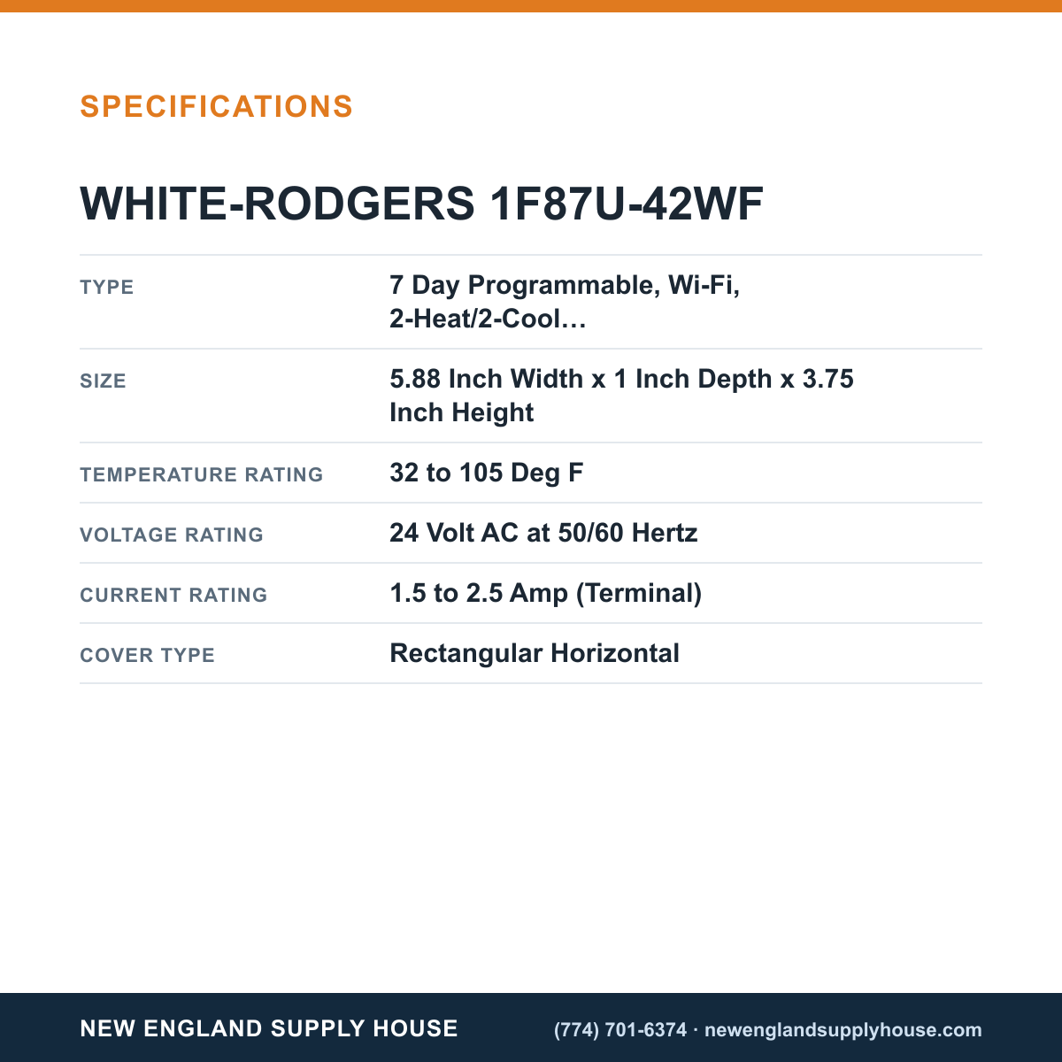 White-Rodgers 1F87U-42WF Thermostat specifications — New England Supply House [NESH-SPECTABLE-V1]