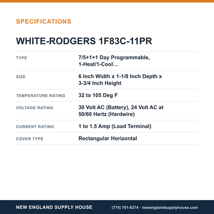 White-Rodgers 1F83C-11PR Thermostat specifications — New England Supply House [NESH-SPECTABLE-V1]