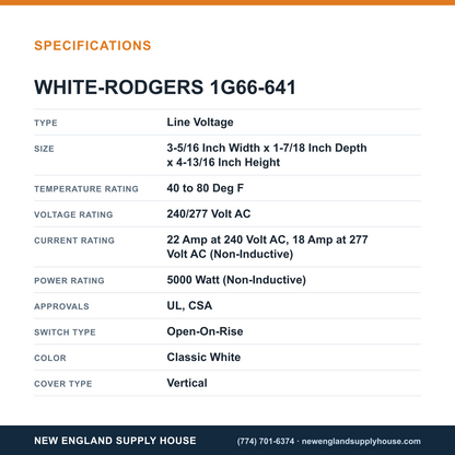 White-Rodgers 1G66-641 Thermostat specifications — New England Supply House [NESH-SPECTABLE-V1]