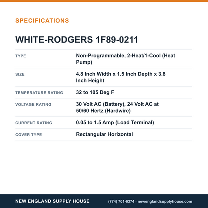 White-Rodgers 1F89-0211 Thermostat specifications — New England Supply House [NESH-SPECTABLE-V1]
