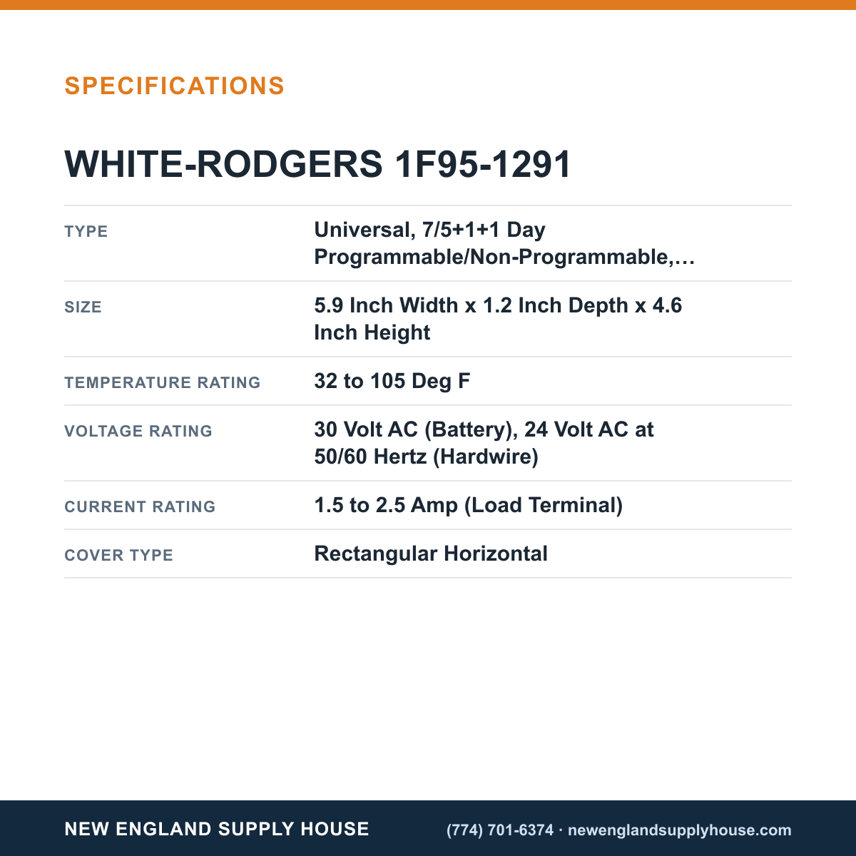 White-Rodgers 1F95-1291 Thermostat specifications — New England Supply House [NESH-SPECTABLE-V1]