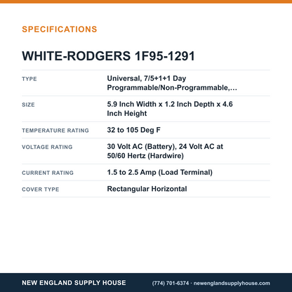 White-Rodgers 1F95-1291 Thermostat specifications — New England Supply House [NESH-SPECTABLE-V1]