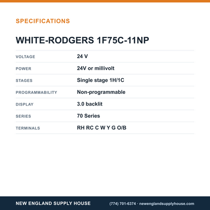 White-Rodgers 1F75C-11NP Digital Thermostat specifications — New England Supply House [NESH-SPECTABLE-V1]