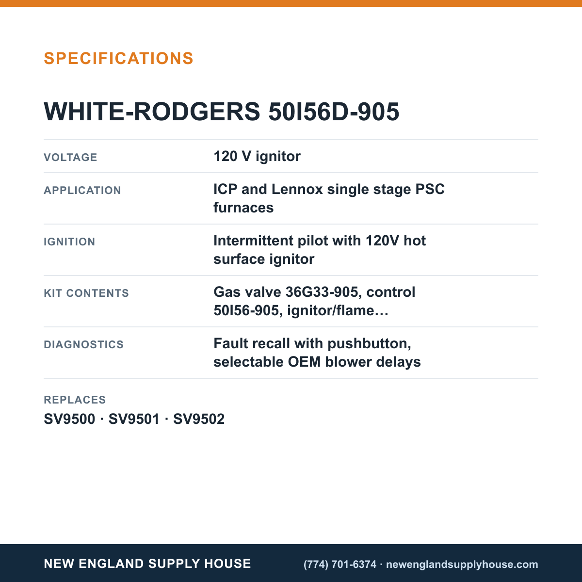 White-Rodgers 50I56D-905 Valve Retrofit Kit specifications — New England Supply House [NESH-SPECTABLE-V1]