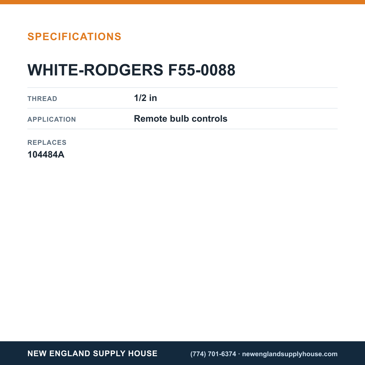 White-Rodgers F55-0088 Packing Nut specifications — New England Supply House [NESH-SPECTABLE-V1]