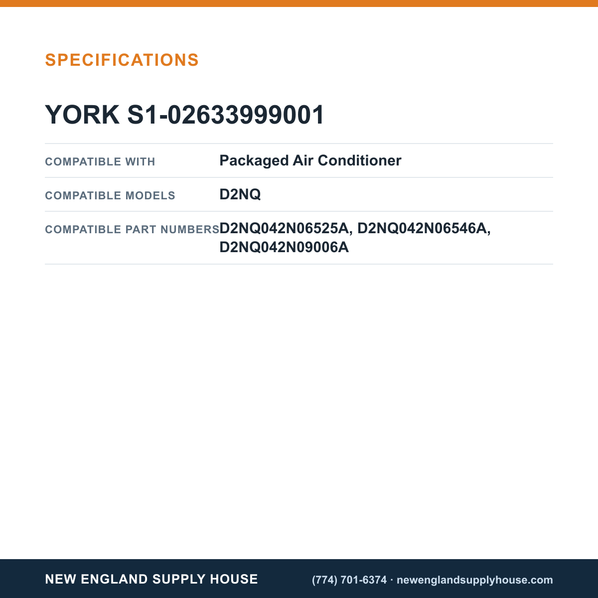 York Parts S1-02633999001 Air Conditioner Blower Venter Assembly specifications — New England Supply House [NESH-SPECTABLE-V1]
