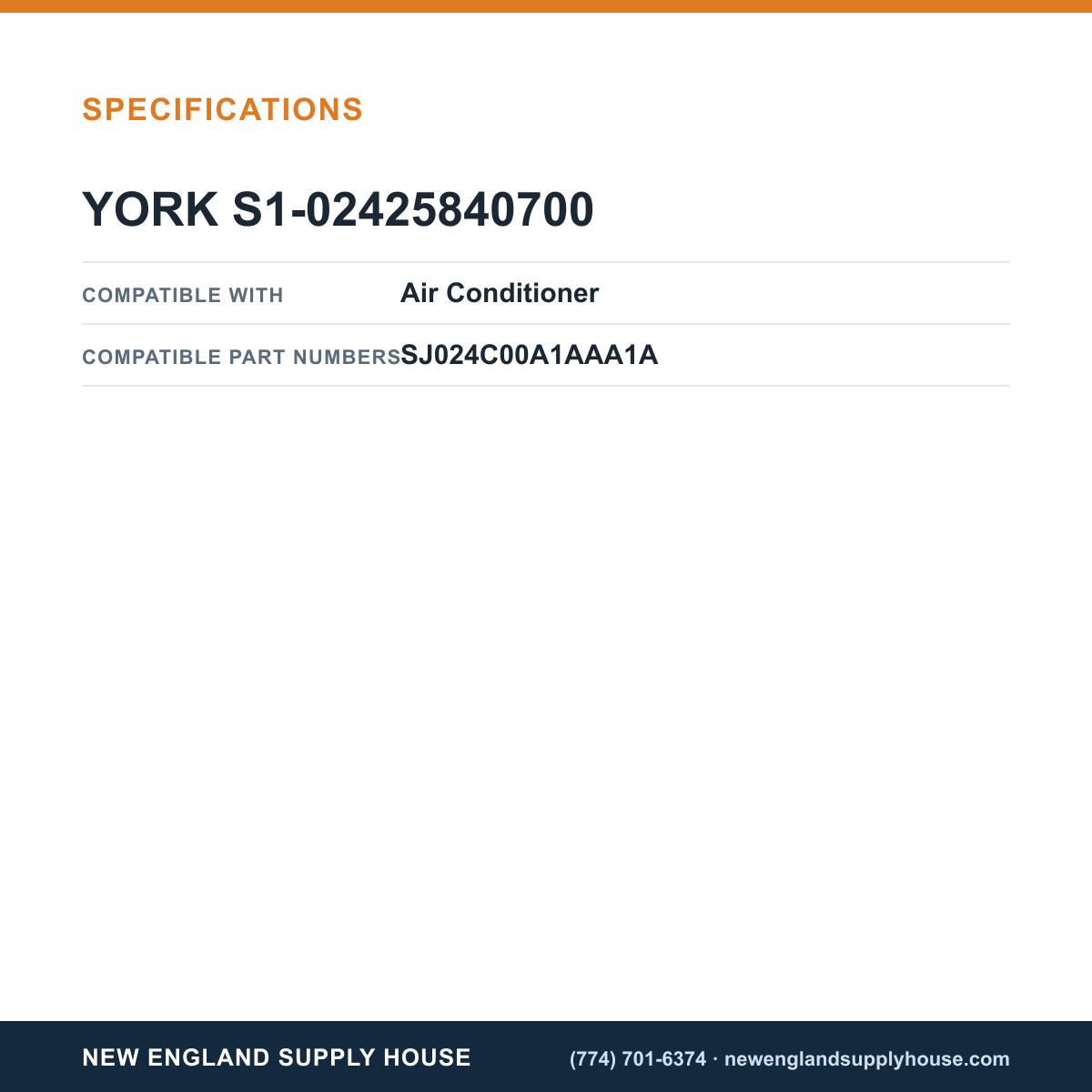 York Parts S1-02425840700 Air Conditioner Contractor Contactor specifications — New England Supply House [NESH-SPECTABLE-V1]