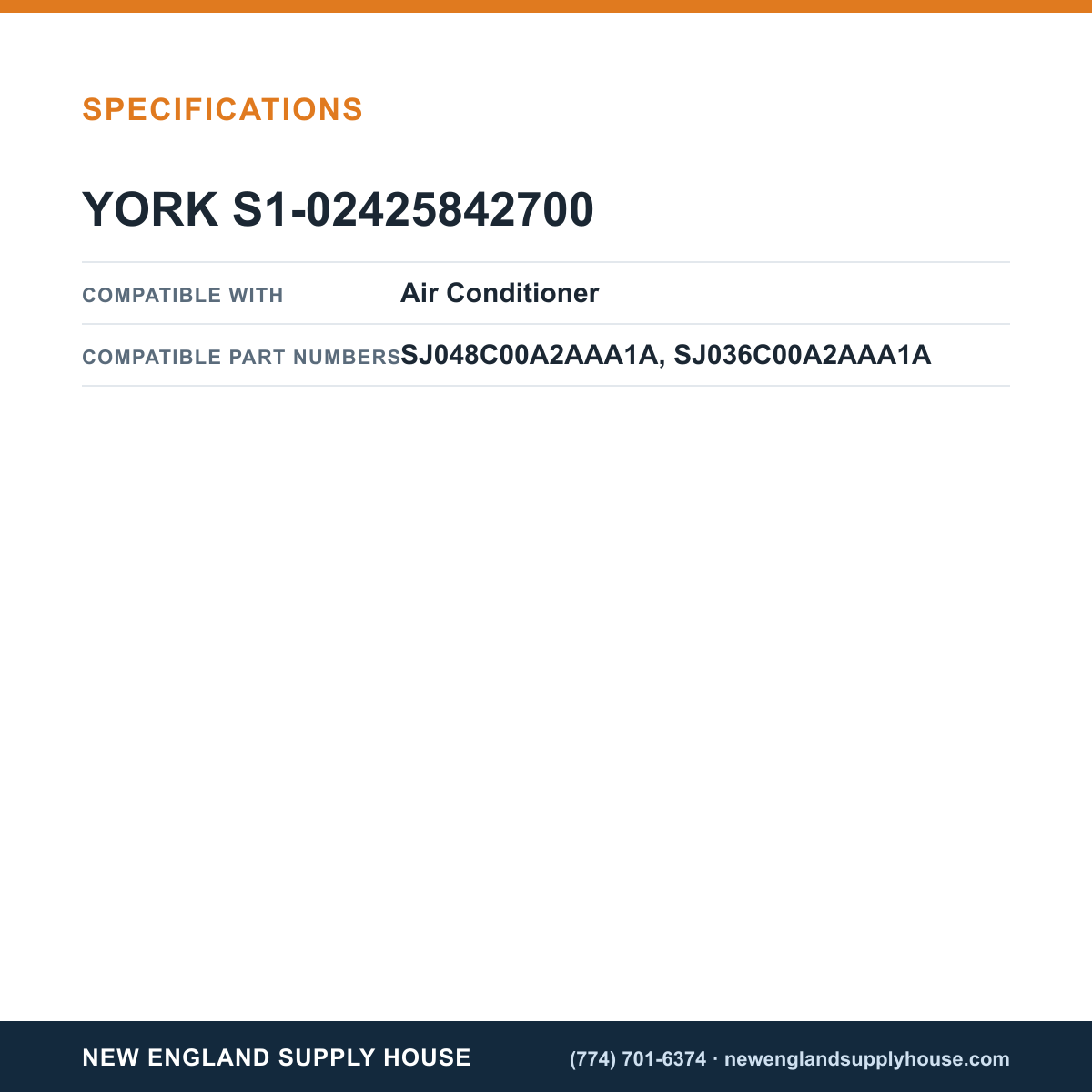 York Parts S1-02425842700 Air Conditioner Contractor Compressor Contactor specifications — New England Supply House [NESH-SPECTABLE-V1]