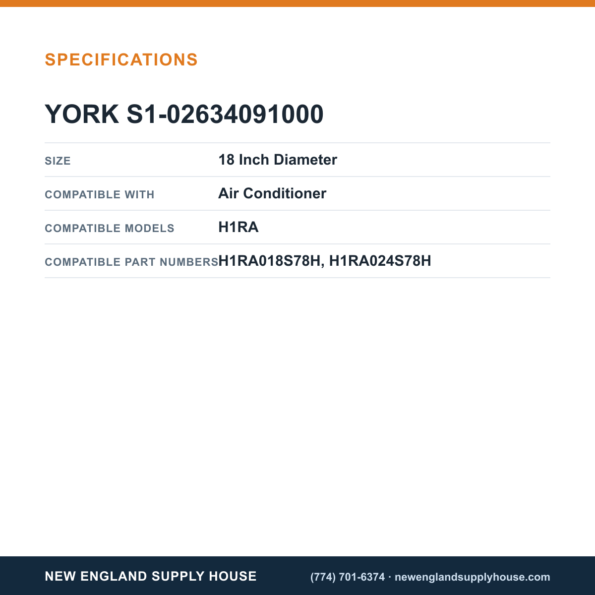 York Parts S1-02634091000 Air Conditioner Fan Blade specifications — New England Supply House [NESH-SPECTABLE-V1]