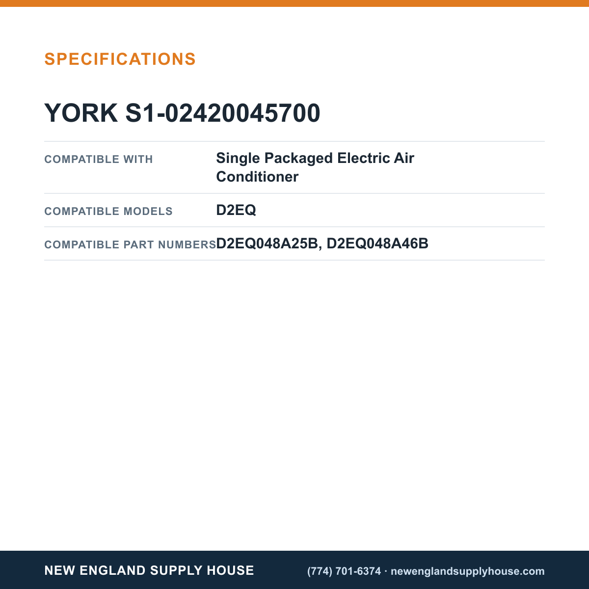 York Parts S1-02420045700 Air Conditioner Single Run Capacitor specifications — New England Supply House [NESH-SPECTABLE-V1]
