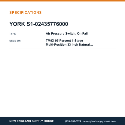 York Parts S1-02435776000 Gas Furnace Air Pressure Switch specifications — New England Supply House [NESH-SPECTABLE-V1]