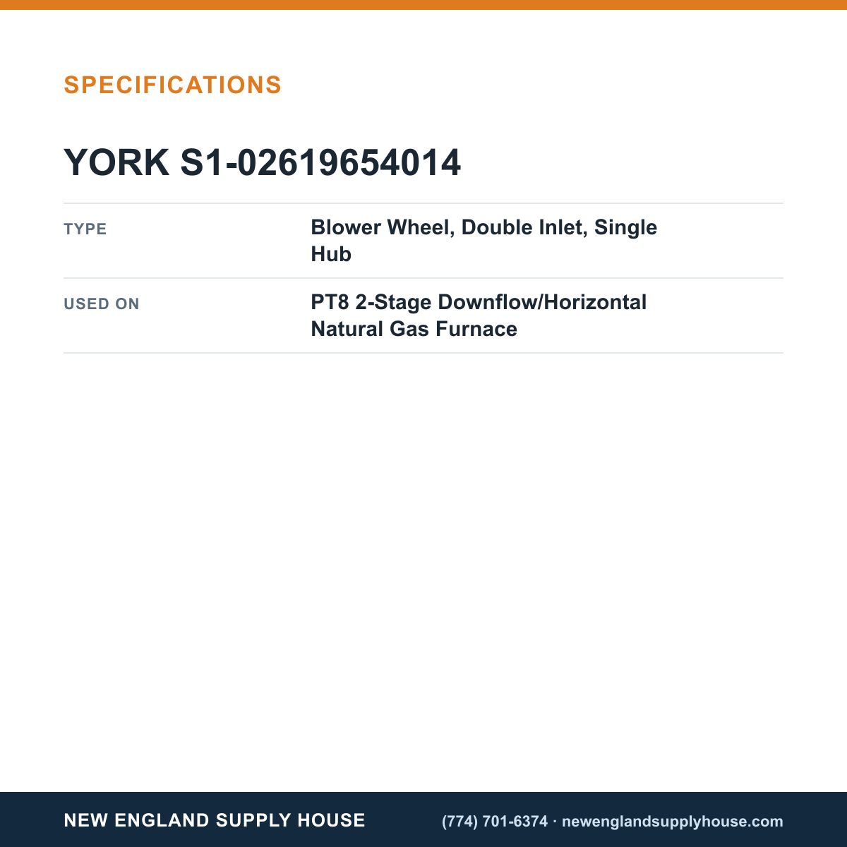 York Parts S1-02619654014 Gas Furnace Blower Wheel specifications — New England Supply House [NESH-SPECTABLE-V1]