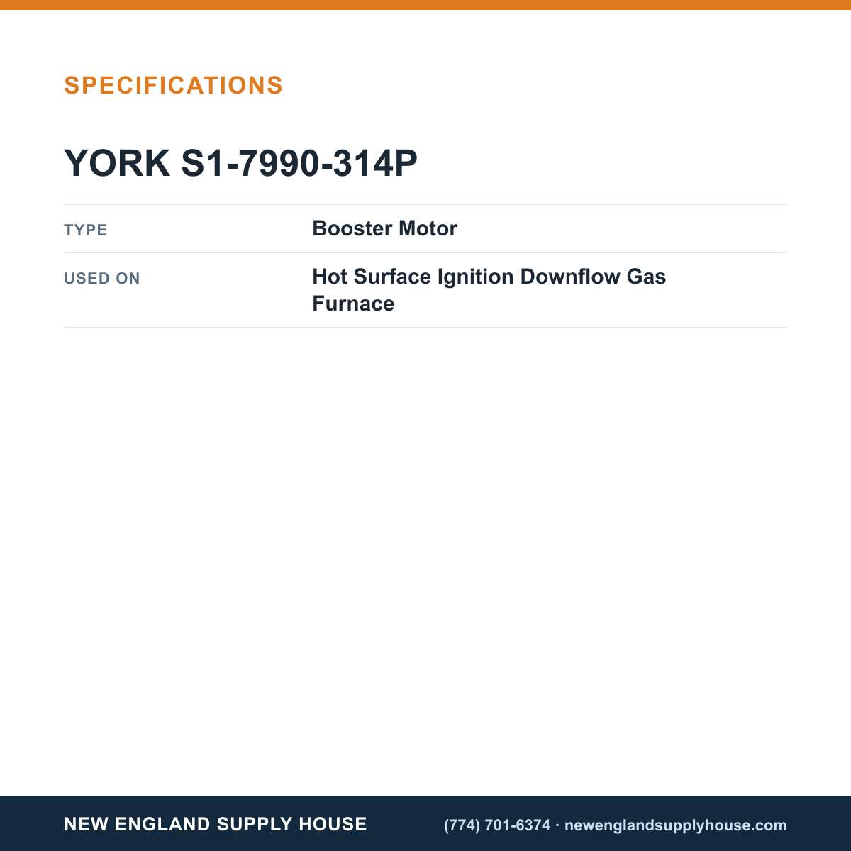 York Parts S1-7990-314P Gas Furnace Booster Motor specifications — New England Supply House [NESH-SPECTABLE-V1]